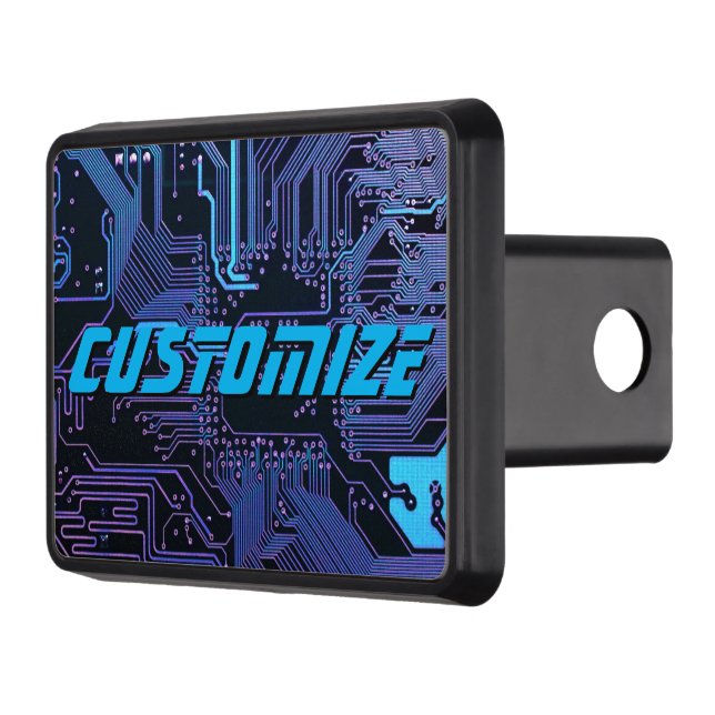 Custom Cyber Blue PCB Circuit Board Tech Art Hitch Cover (Left)