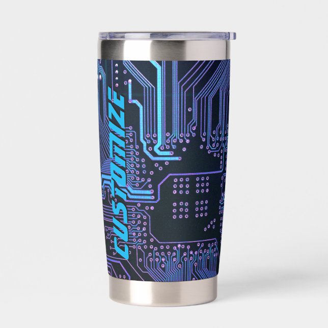 Custom Cyber Blue PCB Circuit Board Tech Art Insulated Tumbler (Left)