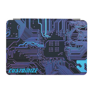 Custom Cyber Blue PCB Circuit Board Tech Art iPad Mini Cover