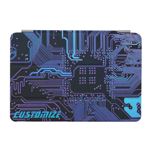 Custom Cyber Blue PCB Circuit Board Tech Art iPad Mini Cover (Horizontal)