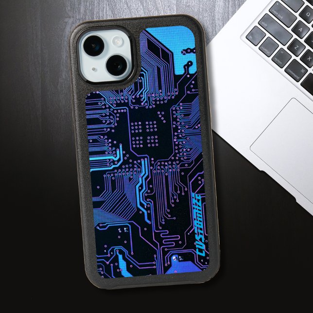 Custom Cyber Blue PCB Circuit Board Tech Art iPhone 15 Plus Case (Creator Uploaded)