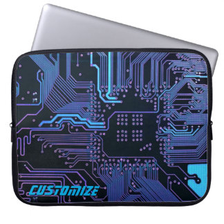 Custom Cyber Blue PCB Circuit Board Tech Art Laptop Sleeve