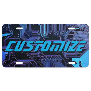 Custom Cyber Blue PCB Circuit Board Tech Art License Plate