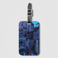 Custom Cyber Blue PCB Circuit Board Tech Art