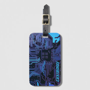 Custom Cyber Blue PCB Circuit Board Tech Art Luggage Tag