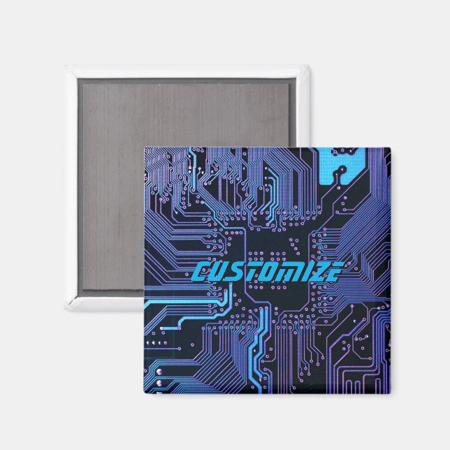 Custom Cyber Blue PCB Circuit Board Tech Art Magnet (Front/Back)