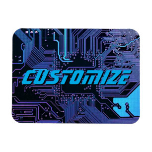 Custom Cyber Blue PCB Circuit Board Tech Art Magnet