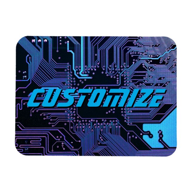 Custom Cyber Blue PCB Circuit Board Tech Art Magnet (Horizontal)
