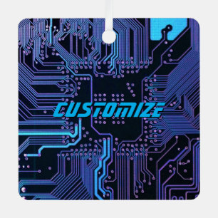 Custom Cyber Blue PCB Circuit Board Tech Art Metal Ornament