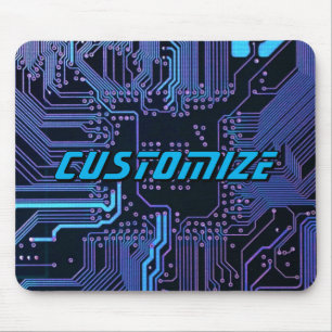 Custom Cyber Blue PCB Circuit Board Tech Art Mouse Pad