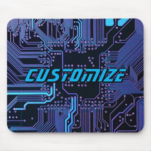 Custom Cyber Blue PCB Circuit Board Tech Art Mouse Pad (Front)