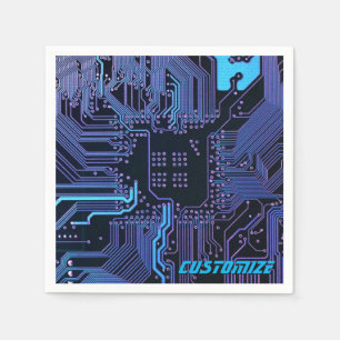 Custom Cyber Blue PCB Circuit Board Tech Art Napkins
