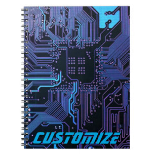 Custom Cyber Blue PCB Circuit Board Tech Art Notebook