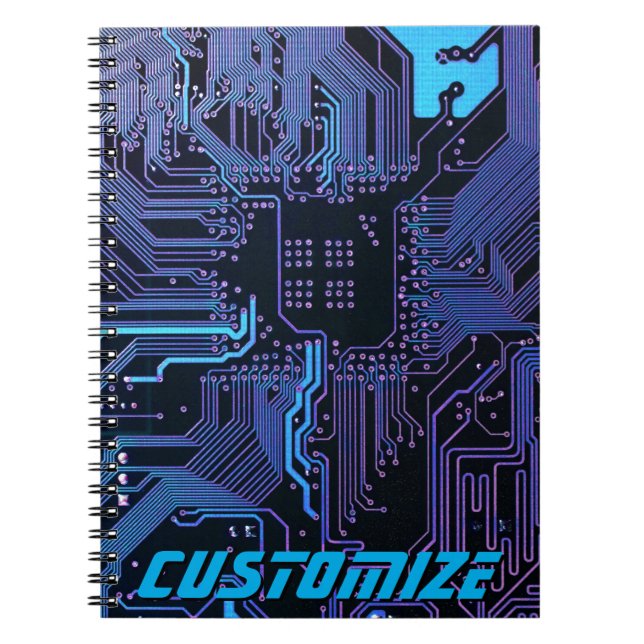 Custom Cyber Blue PCB Circuit Board Tech Art Notebook (Front)