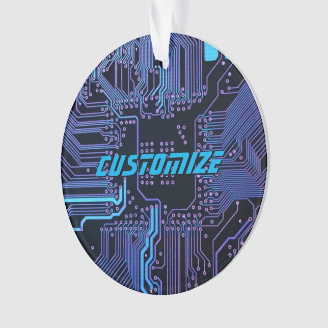 Custom Cyber Blue PCB Circuit Board Tech Art Ornament (Front)