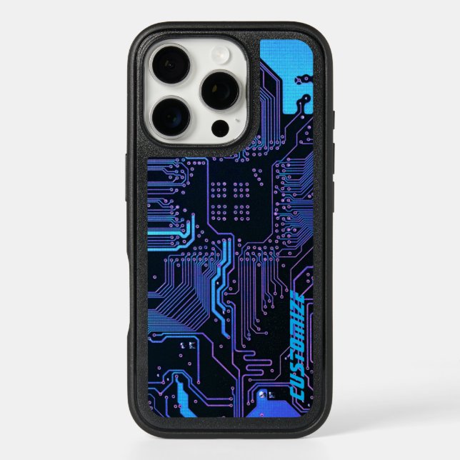 Custom Cyber Blue PCB Circuit Board Tech Art Otterbox iPhone Case (Back)