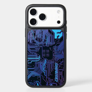 Custom Cyber Blue PCB Circuit Board Tech Art iPhone 17 Pro Max Case