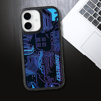 Custom Cyber Blue PCB Circuit Board Tech Art iPhone 17 Case