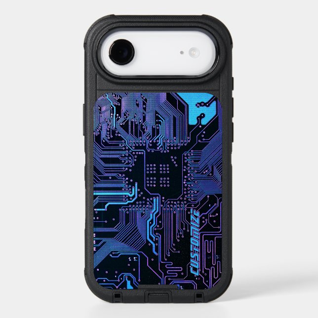 Custom Cyber Blue PCB Circuit Board Tech Art Otterbox iPhone Case (Back)