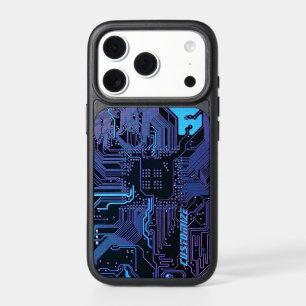 Custom Cyber Blue PCB Circuit Board Tech Art iPhone 17 Pro Case