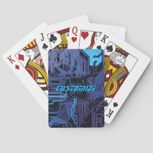 Custom Cyber Blue PCB Circuit Board Tech Art Poker Cards