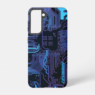 Custom Cyber Blue PCB Circuit Board Tech Art Samsung Galaxy S21 Case
