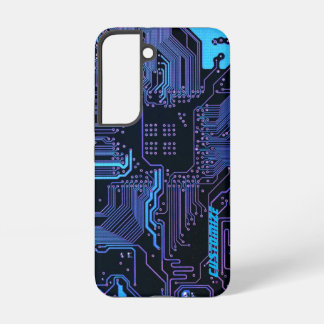 Custom Cyber Blue PCB Circuit Board Tech Art Samsung Galaxy S22 Case