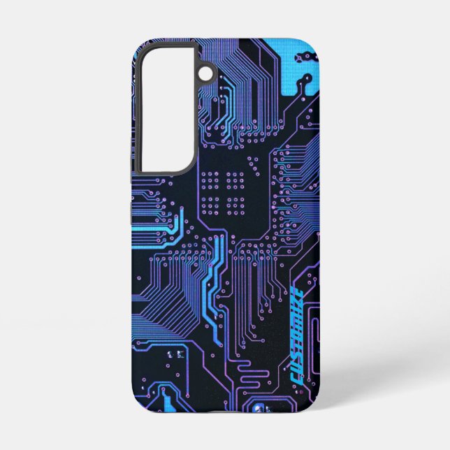 Custom Cyber Blue PCB Circuit Board Tech Art Samsung Galaxy Case (Back)