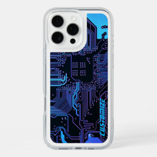 Custom Cyber Blue PCB Circuit Board Tech Art iPhone 16 Pro Max Case