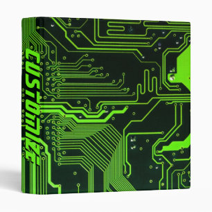 Custom Cyber Green PCB Circuit Board Tech Art 3 Ring Binder