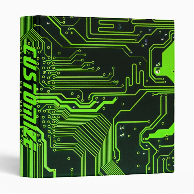 Custom Cyber Green PCB Circuit Board Tech Art 3 Ring Binder (Front/Spine)