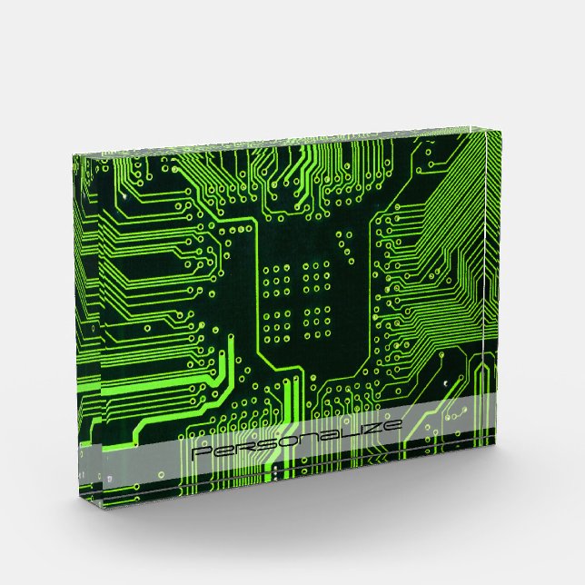 Custom Cyber Green PCB Circuit Board Tech Art Acrylic Award (Left)