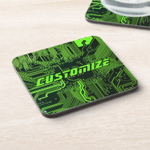 Custom Cyber Green PCB Circuit Board Tech Art Beverage Coaster