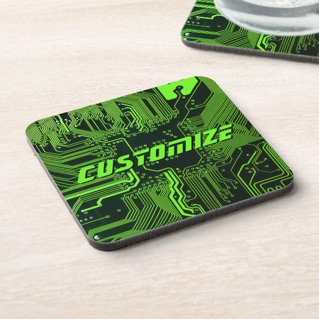 Custom Cyber Green PCB Circuit Board Tech Art Beverage Coaster (Left Side)