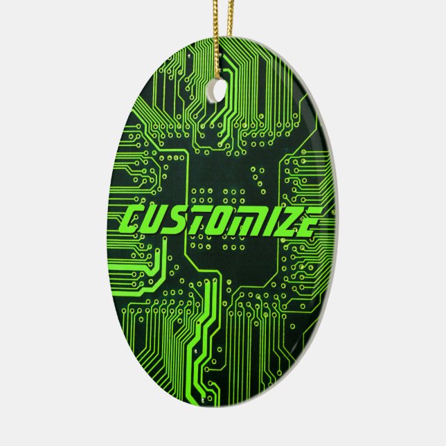 Custom Cyber Green PCB Circuit Board Tech Art Ceramic Ornament (Left)