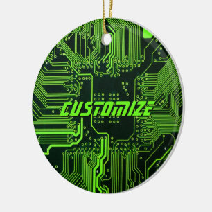 Custom Cyber Green PCB Circuit Board Tech Art Ceramic Ornament