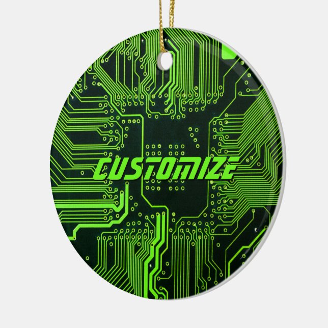 Custom Cyber Green PCB Circuit Board Tech Art Ceramic Ornament (Left)