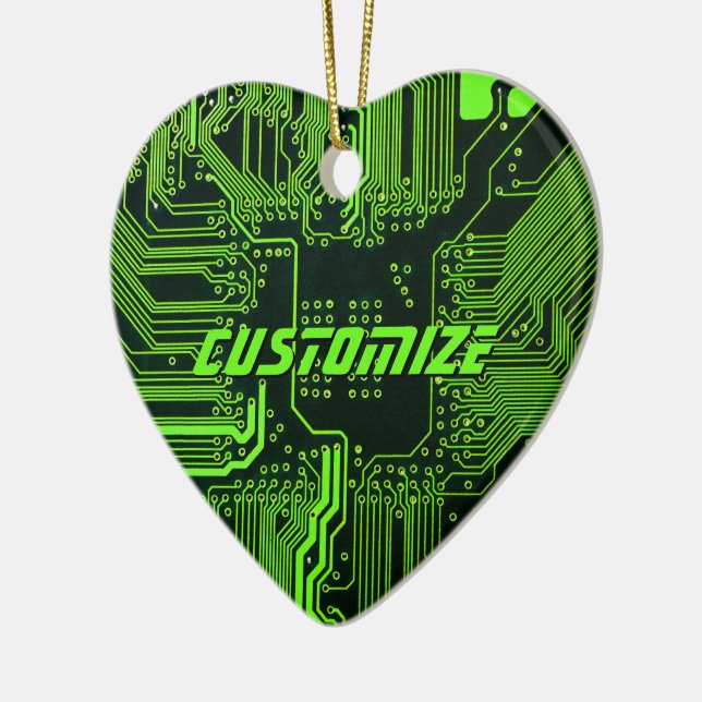 Custom Cyber Green PCB Circuit Board Tech Art Ceramic Ornament (Left)