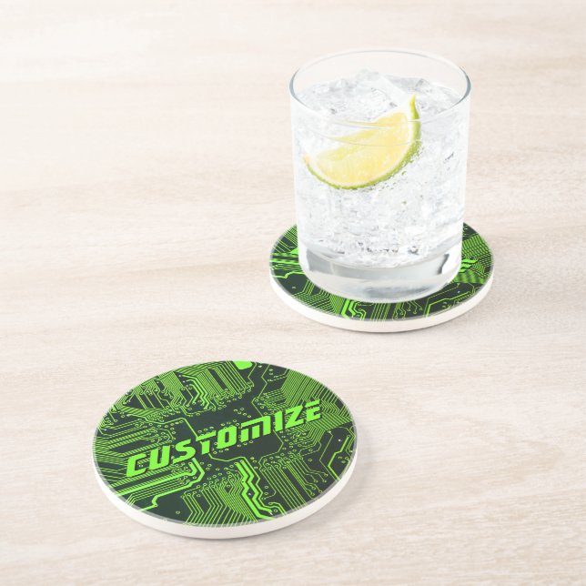 Custom Cyber Green PCB Circuit Board Tech Art Coaster (Side)