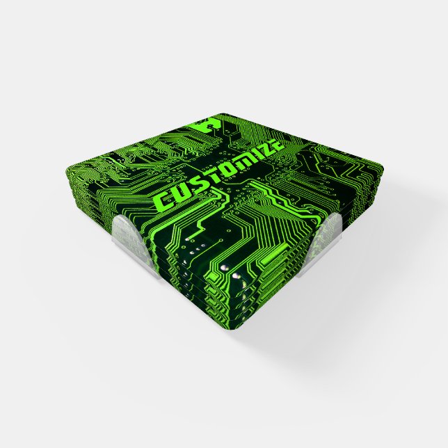 Custom Cyber Green PCB Circuit Board Tech Art Coaster Set (Set)