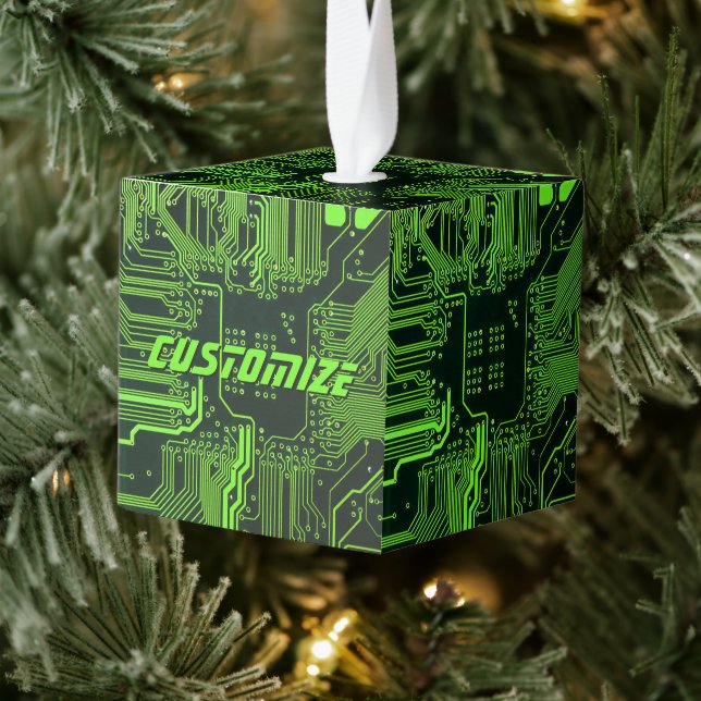 Custom Cyber Green PCB Circuit Board Tech Art Cube Ornament (Tree)