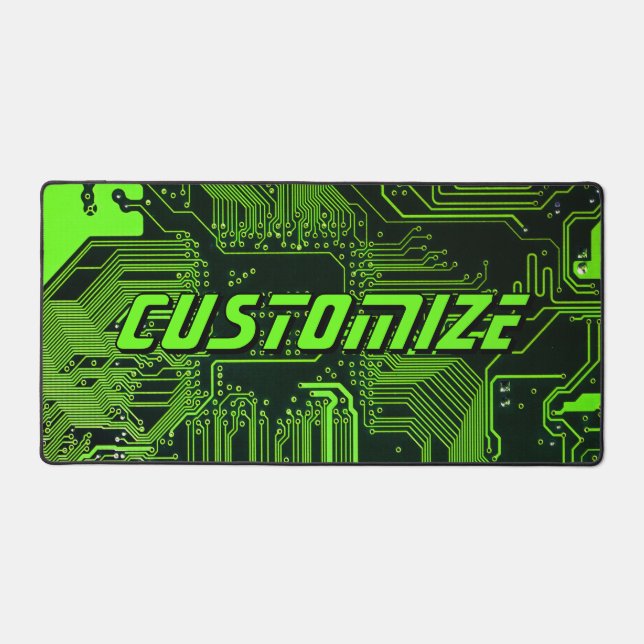Custom Cyber Green PCB Circuit Board Tech Art Desk Mat (Front)