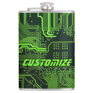 Custom Cyber Green PCB Circuit Board Tech Art Flask