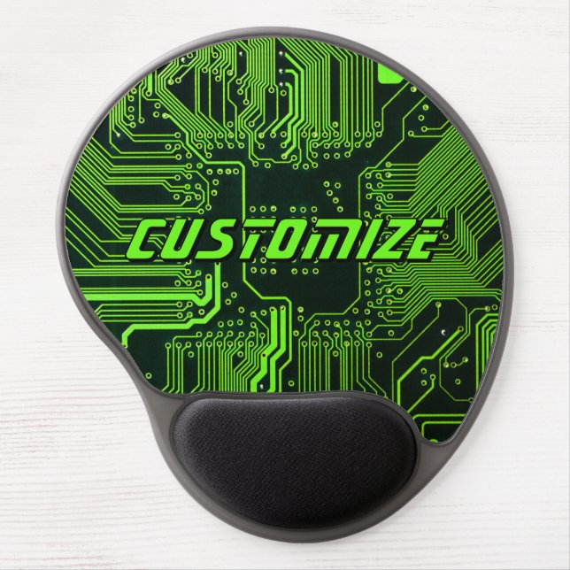 Custom Cyber Green PCB Circuit Board Tech Art Gel Mouse Pad (Front)
