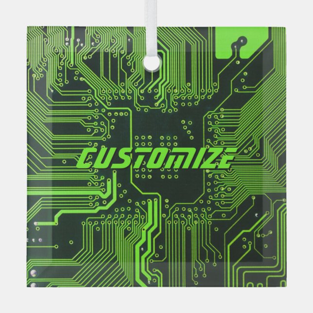 Custom Cyber Green PCB Circuit Board Tech Art Glass Ornament (Front)