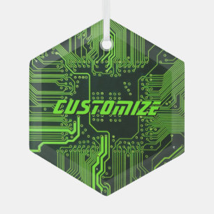Custom Cyber Green PCB Circuit Board Tech Art Glass Ornament