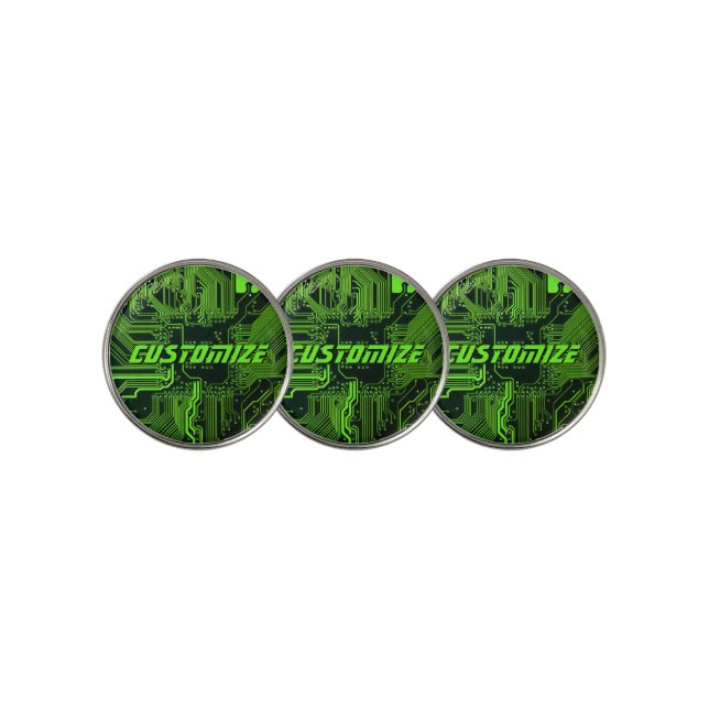 Custom Cyber Green PCB Circuit Board Tech Art Golf Ball Marker (3 Up)