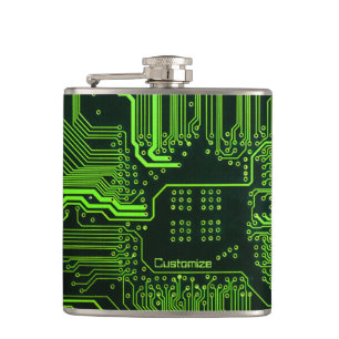 Custom Cyber Green PCB Circuit Board Tech Art Hip Flask