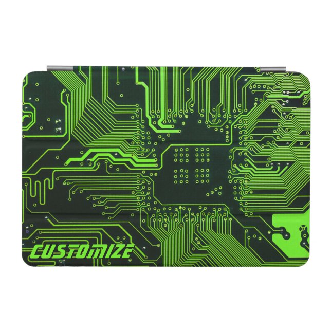 Custom Cyber Green PCB Circuit Board Tech Art iPad Mini Cover (Horizontal)