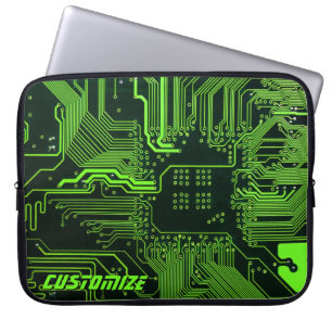 Custom Cyber Green PCB Circuit Board Tech Art Laptop Sleeve